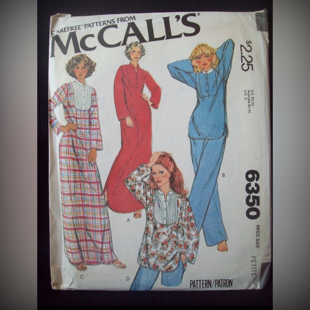Vintage McCalls Pattern 6350 Caftan, Shirt, Pajamas 
Sizes 6-8 
Uncut 
c1970s